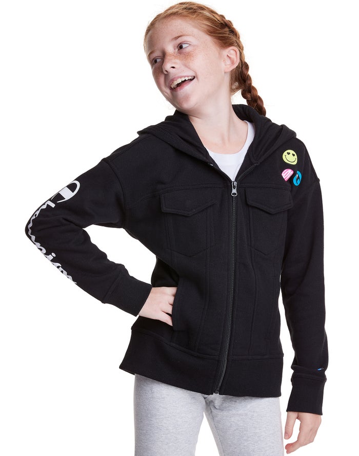 Sudadera Con Capucha Champion Niña - Fleece Full Zip Smiley Face ( Negras ) 1539268-HN